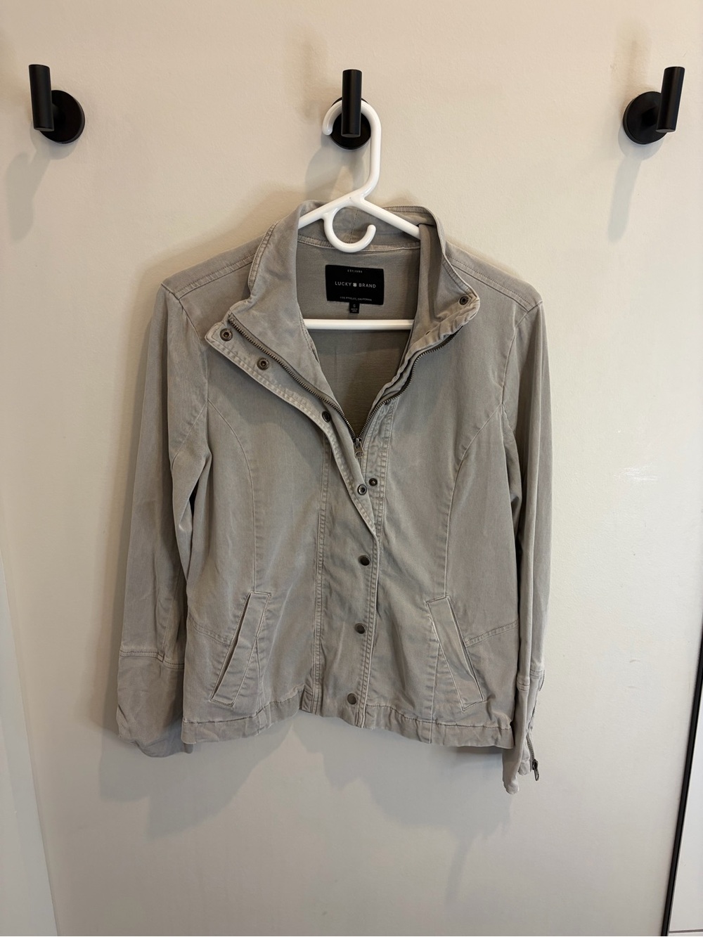Lucky Brand Women's Light Gray Utility Jacket with Snap Front